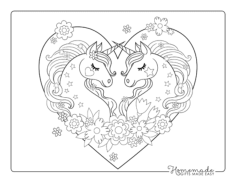 Love Heart Two Unicorns Flowers Unicorn Tracing Shape Pdf, Free Vectors File